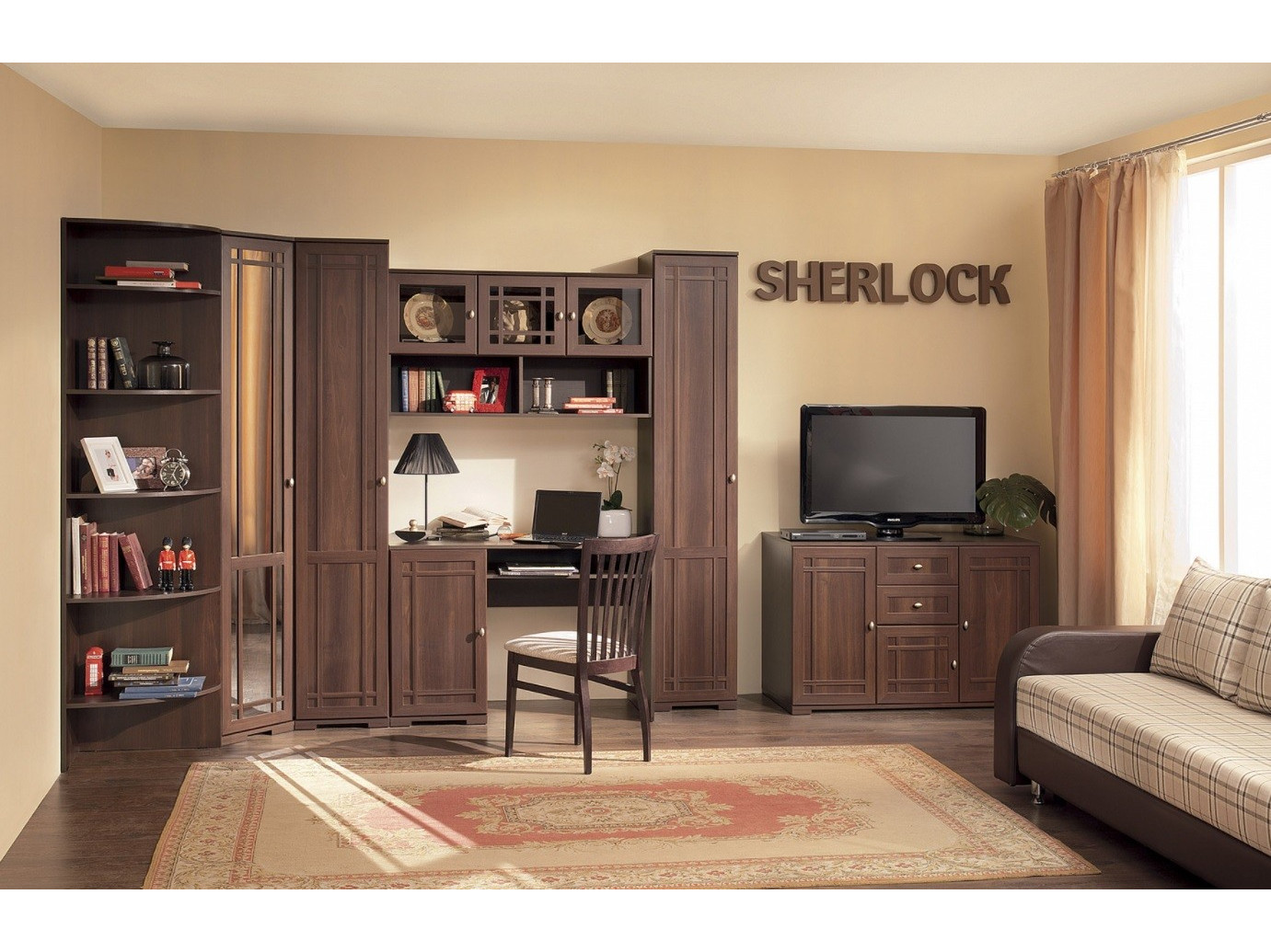 Гостиная Sherlock. Комплект 1, орех Коричневый темный, Стекло