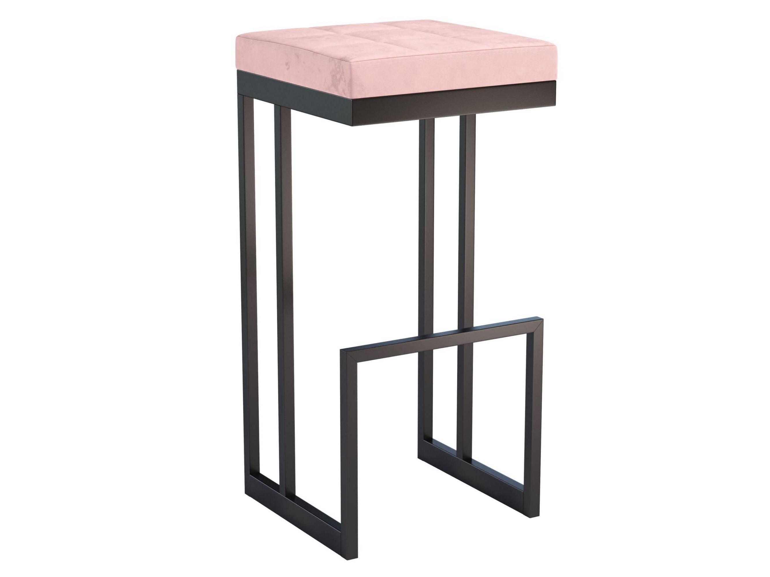 стул вена 535х405х850мм розовый черный велюр металл Бора / стул барный (велюр киото блаш/ металл черный) Розовый, Металл