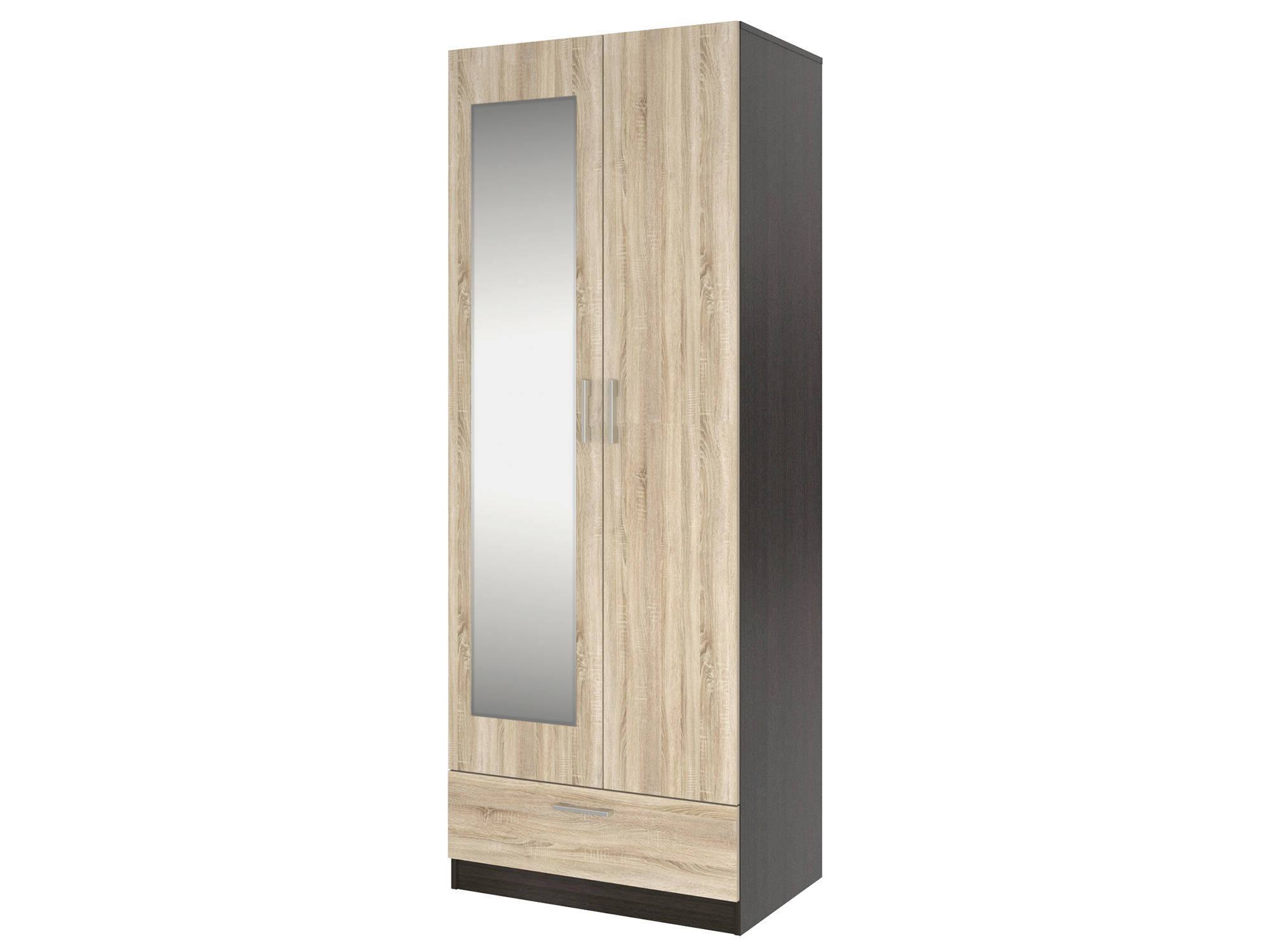 Шкаф 2-х дверный с зеркалом Флёр Дуб сонома, Бежевый, Черный, КДСП, Зеркало, ЛДСП престиж 2 шкаф 3 х дверный с зеркалом мдф лдсп