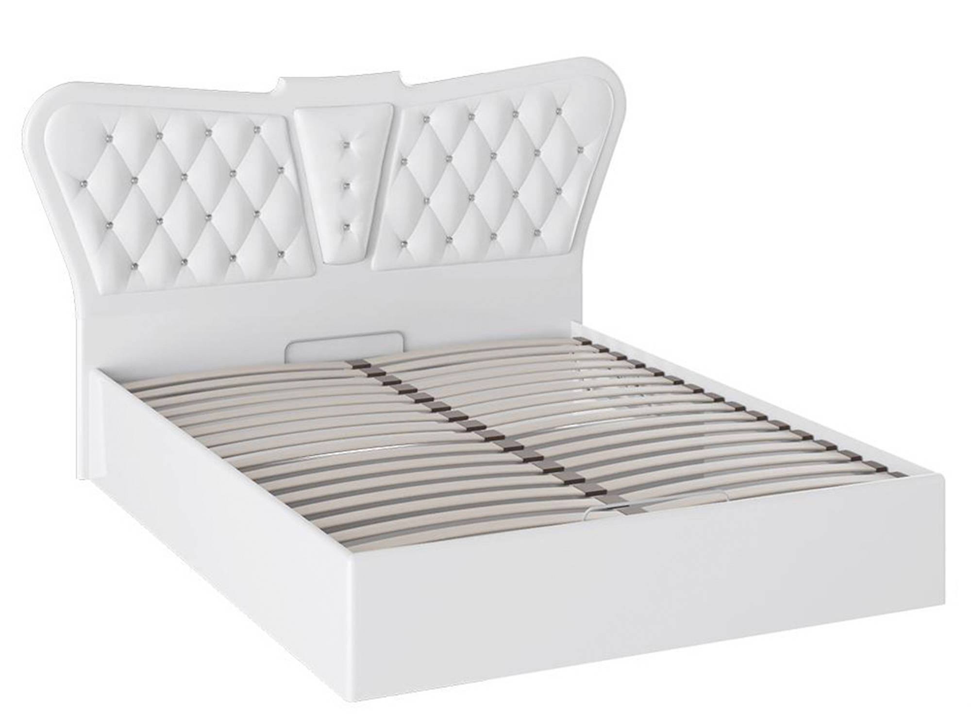 Кровать с мягкой спинкой и ПМ Аврора (160х200) Белый глянец, Белый