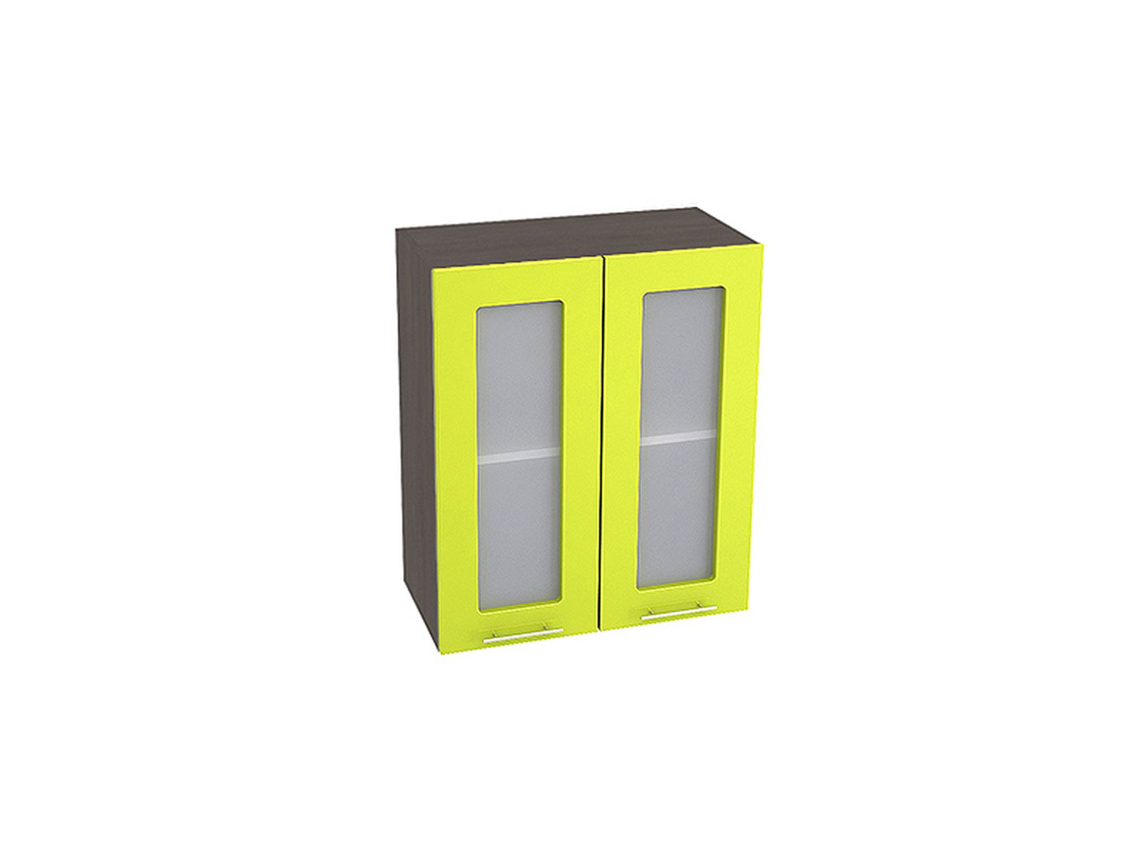 Шкаф навесной со стеклом 600 Валерия М Лайм Глянец, Зеленый, Коричневый темный, МДФ, Стекло, ЛДСП