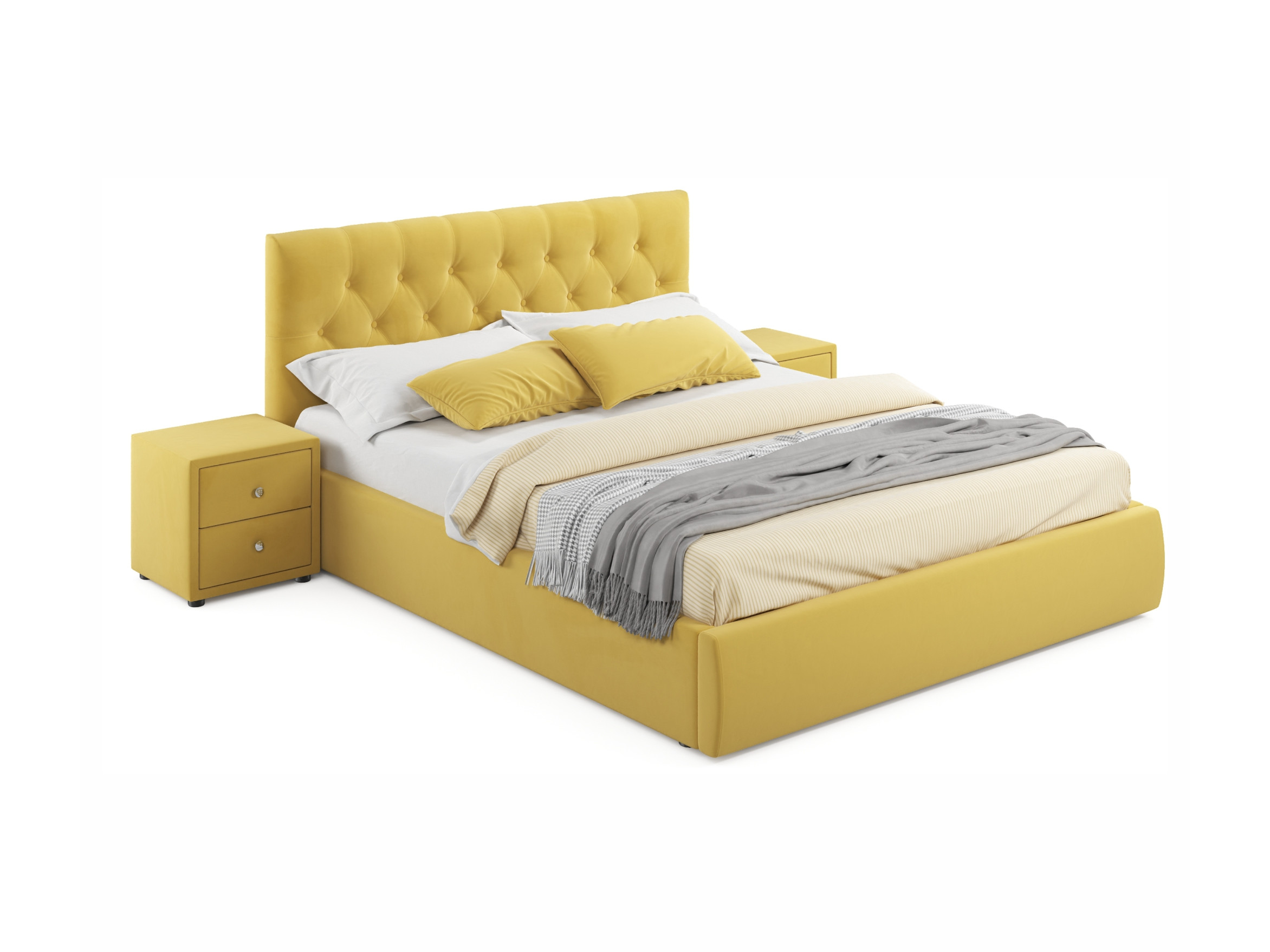 Мягкая кровать с тумбами Verona 1600 желтая с подъемным механизмом желтый, Желтый, Велюр, ДСП мягкая кровать verona 1600 желтая с подъемным механизмом желтый желтый велюр дсп