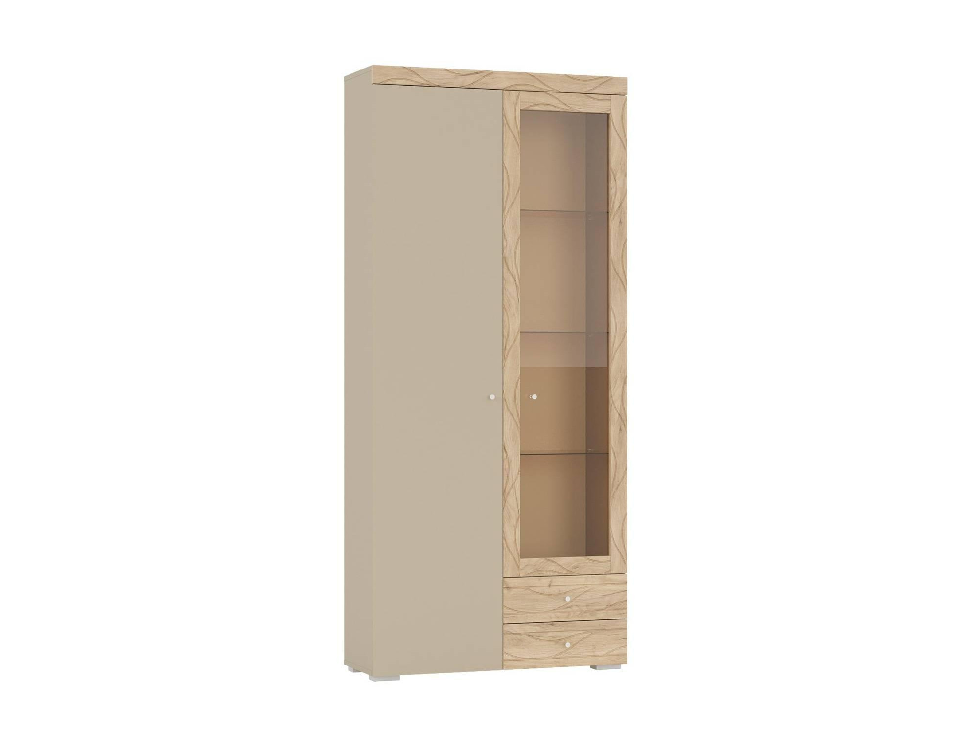 6-87002 Шкаф 2-х дверный со стеклом и двумя ящиками (ПАЛЕРМО) / Дуб Краф