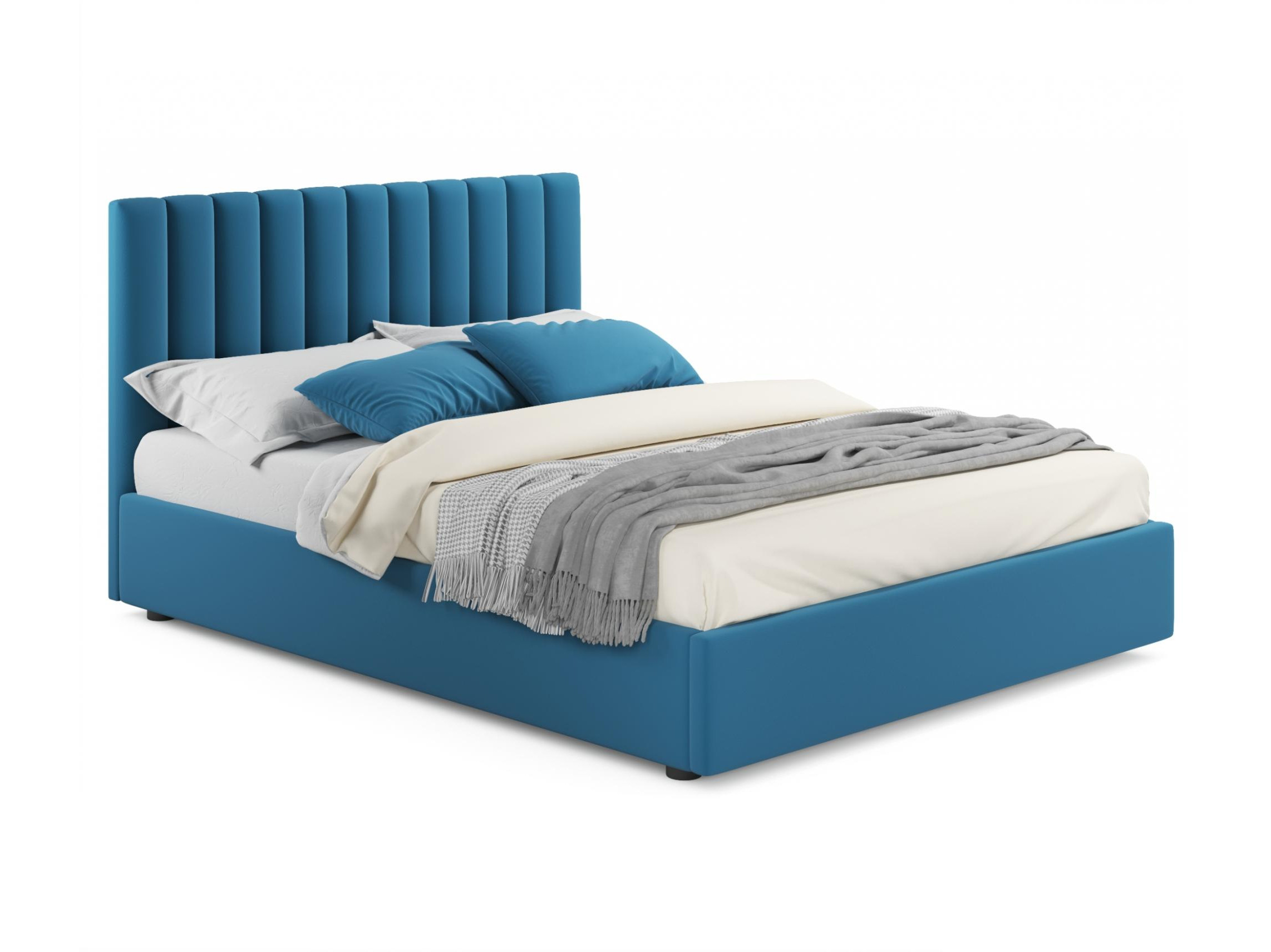 Мягкая кровать Olivia 1600 синяя с подъемным механизмом синий, Синий, Велюр, ДСП