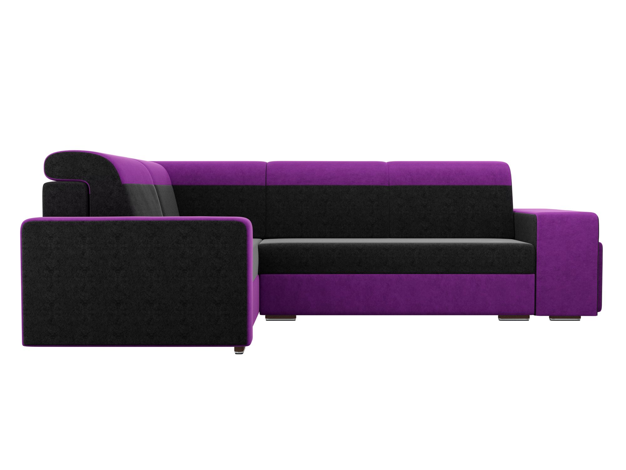 Угловой диван Мустанг с двумя пуфами Левый MebelVia Черный, Фиолетовый, Вельвет, ЛДСП