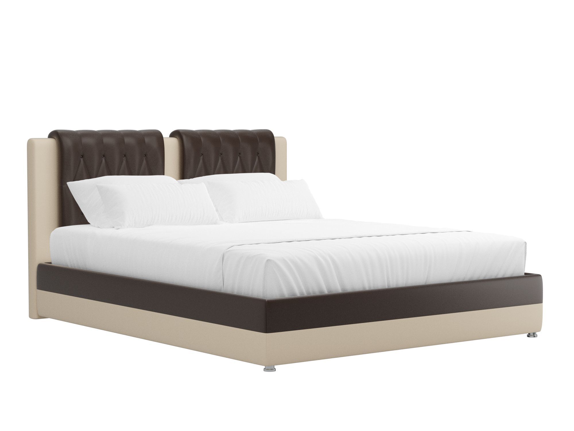 интерьерная кровать мебелико камилла эко кожа коричнево бежевый Кровать Камилла (160x200) Коричневый, Бежевый, ЛДСП