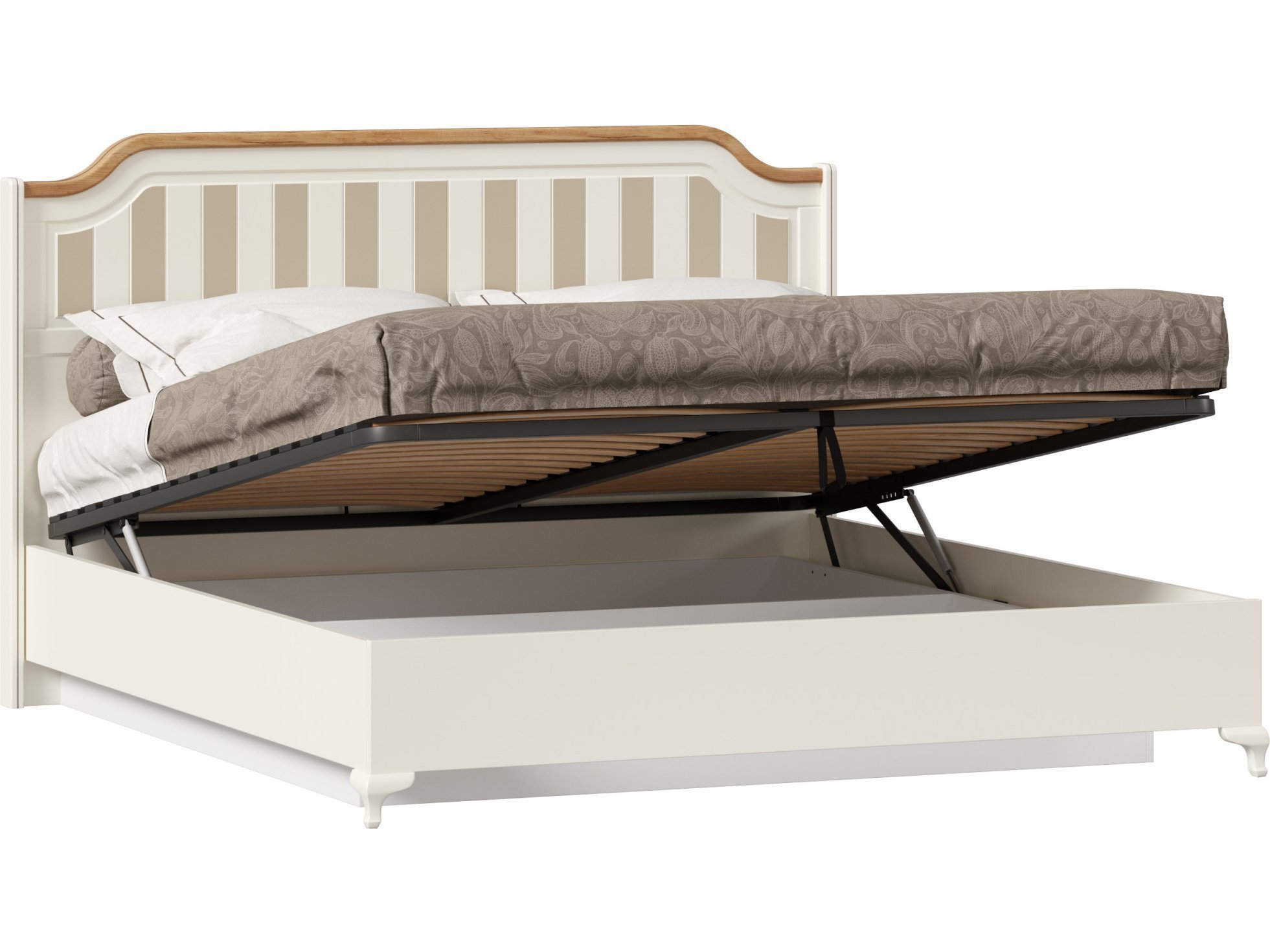Вилладжио Кровать двуспальная 1800 с подъёмным механизмом (Алебастр/Дуб Золотой)