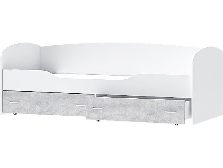 Кровать Бриз-2 80х190 (Белый / Цемент светлый) Белый, ЛДСП кровать чердак бриз 1 80х190 правая левая бетон светлый белый глянец белый лдсп