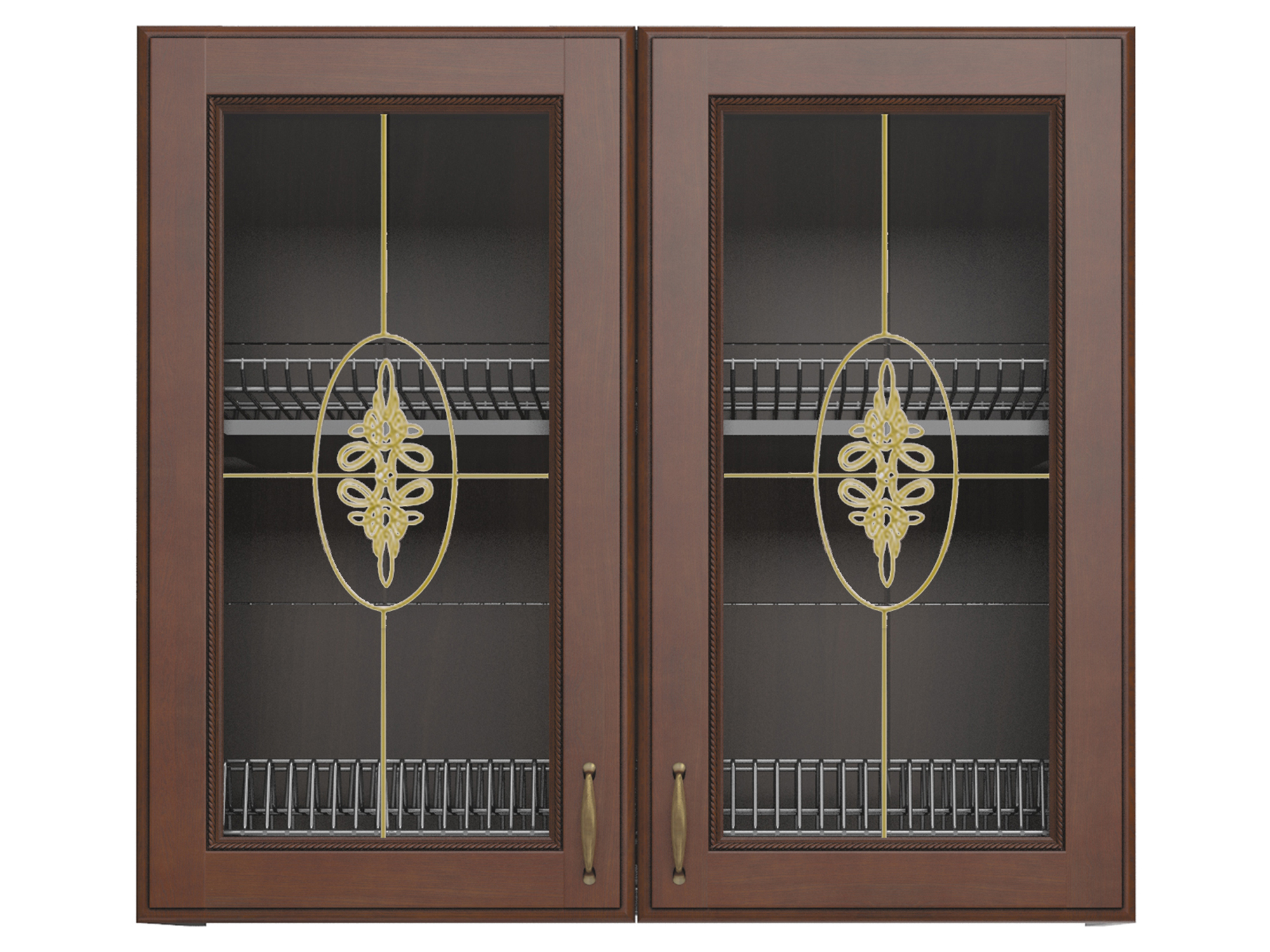 Шкаф-витрина с сушкой Emiliya темный (золото) 80 см Ясень темный, , Коричневый, МДФ, Массив, ЛДСП