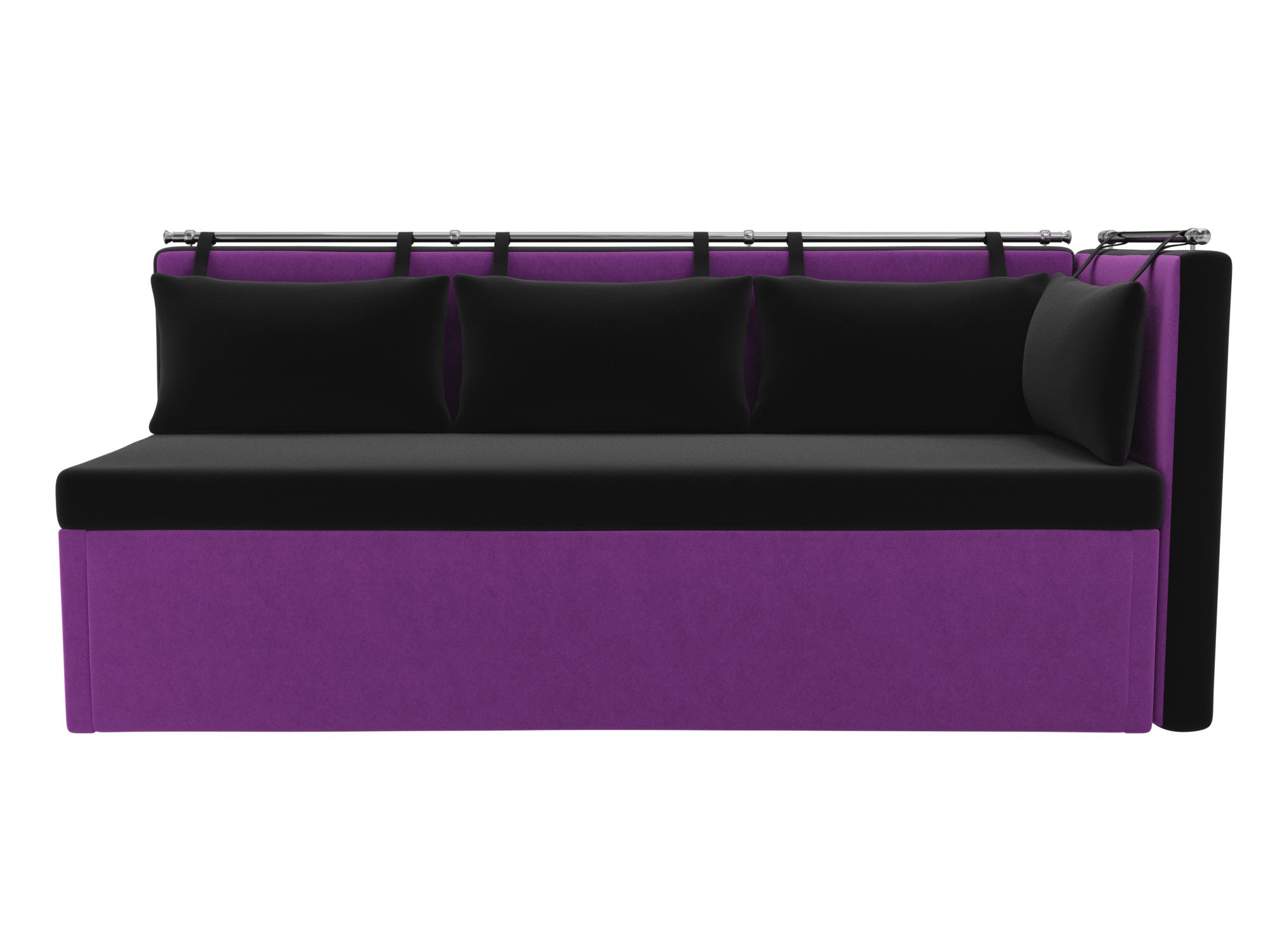 Кухонный диван Метро Правый Черный, Фиолетовый, ДСП, Брус кухонный угловой диван артмебель метро микровельвет фиолетово черный угол правый